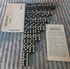 VTG PUREMCO BLACK STANDARD MARBLELIKE DOMINOES NO. 616 W/ Box MADE IN USA