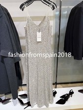 ZARA NEW WOMAN STRAPPY ZW COLLECTION LONG SEQUIN DRESS SILVER XS-XL 9535/108/808