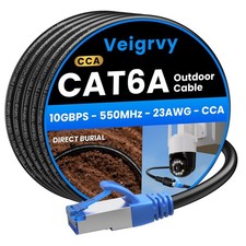 Veigrvy Cat 6A Outdoor Ethernet Cable 40M 23AWG 10Gbps LAN Internet Black Direct