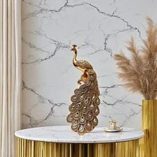 13"H Golden Color Peacock Figurine Ornament Home Decor Unique Gift