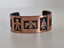 Wheeler Mfg Copper Wide Cuff Bracelet Thunderbird Dog Arrows Figure Arrowhead