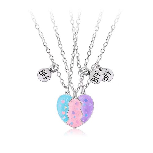 3Pcs Alloy BFF Necklaces Friendship Jewelry Patchwork Love Necklace - Picture 9 of 17