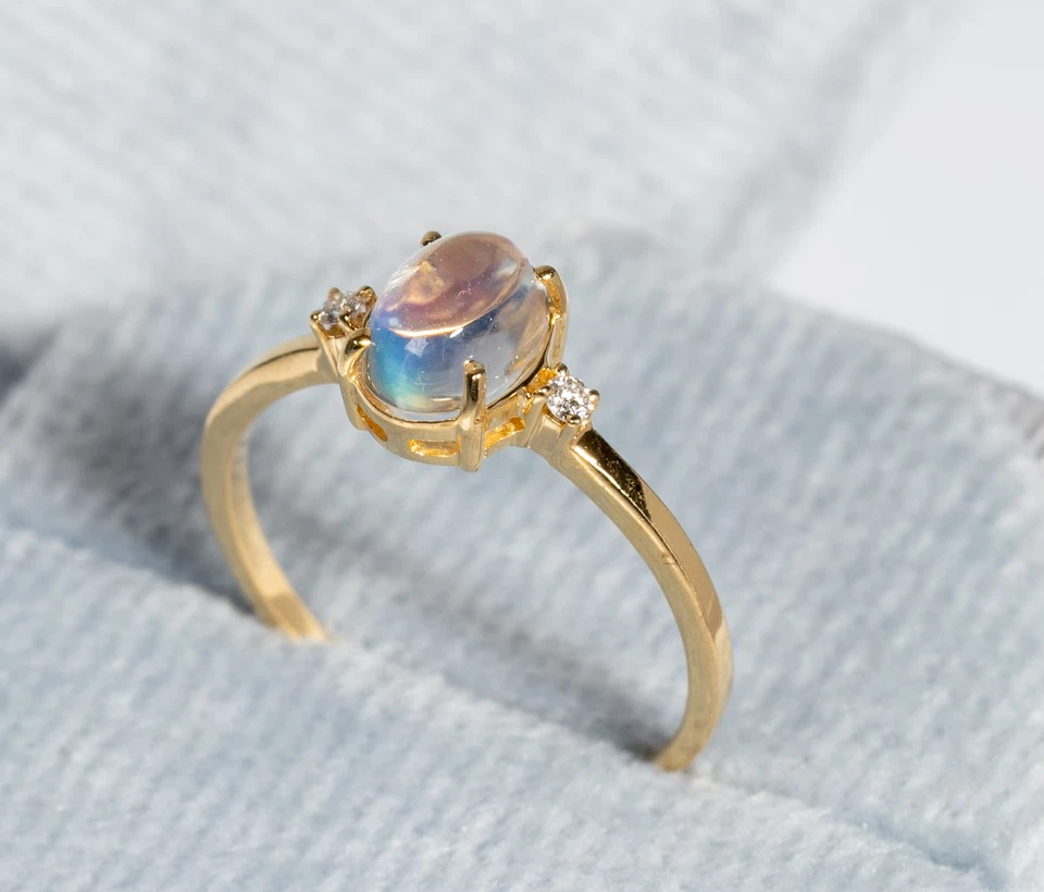 Anillo de compromiso piedra lunar anillo moissanita oro amarillo 9K anillo regalo para ella Foto 3 de 4