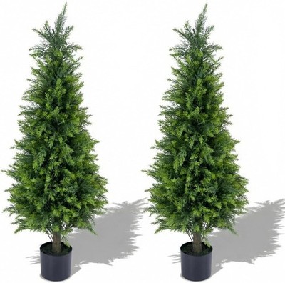 4FT Artificial Cedar Topiary Trees 2 Pack, UV Protected Evergreen Faux Plant