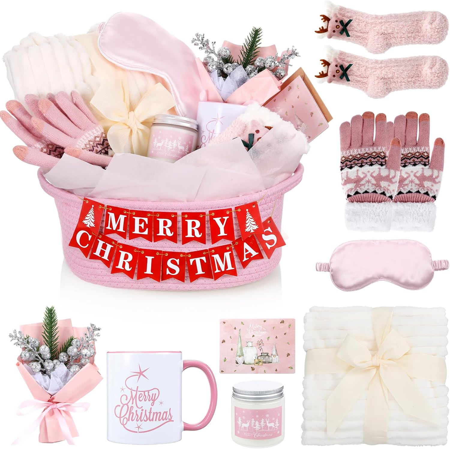 Christmas Baskets Gift for Women 2025 Xmas Gifts Ideas Package Christmas Mug, Bl