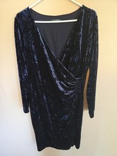 Lauren Ralph Lauren Navy Stretch V-Neck Blue Wrap Velvet Midi Dress - 14
