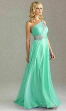 One-shoulder Chiffon Wedding Formal Evening Party Dresses Bridesmaid Ball Gown