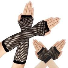 Fishnet Gloves Fingerless,2 Pairs Fish Net Arm Sleeves One Size , Black