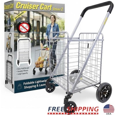 Heavy Duty Foldable Utility Cart 100lb Capacity W/ Brake System 360° Wheels New