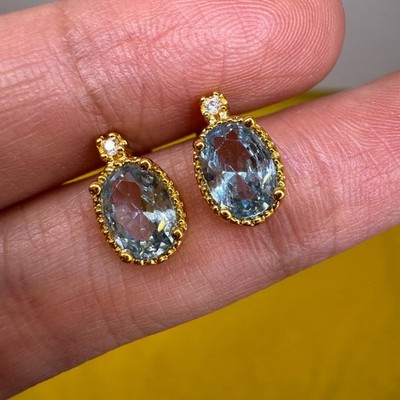 925 Sterling Silber Ohrringe 7x5mm Natur Topas Edelstein Zirkon Handarbeit Geschenk
