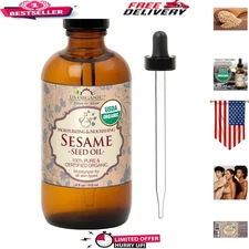 Organic Cold Pressed Sesame Oil, 4 oz - Unrefined with Dropper for Aromatherapy