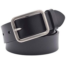 Womens Leather Belt for Jeans, Black Suit Waistline 30"-31" Black Style2