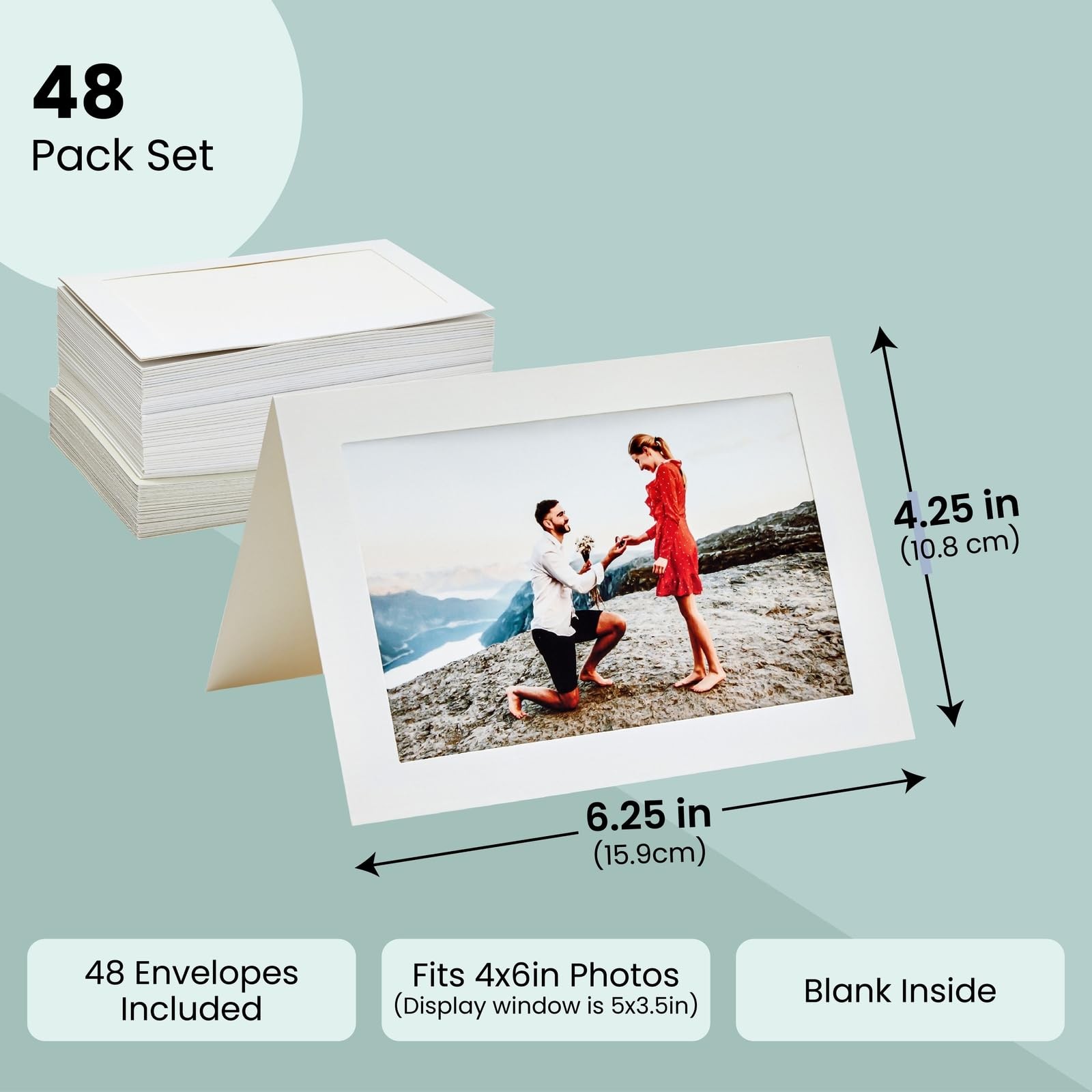 BEST PAPER GREETINGS 48 Pack Photo Frame Cards with Envelopes, Notecards for ...
