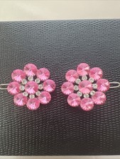 Vintage Set Of 2 Chiccpink Crystals And Diamond Rhinestones Flower Hair Clips