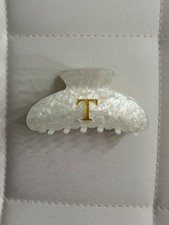 Lilie  White Initial Cute Hair Claw Clip Letter Elegant Fashion Gold T Letter