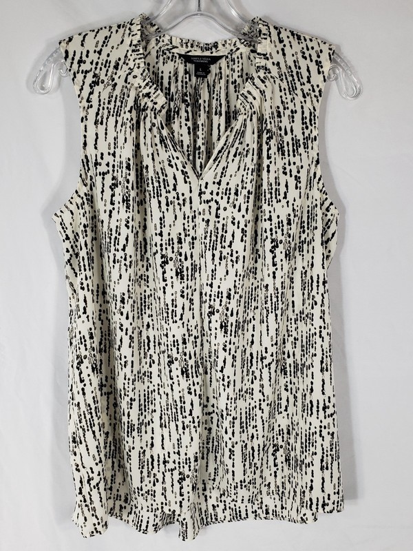 Simply Vera Vera Wang Women's Large Sleeveless Top Cream Brown Splash Pre-Owned