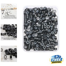 300pcs 5mm Black Silicone-Lined Micro Rings for Hair Extensions - Secure Hold