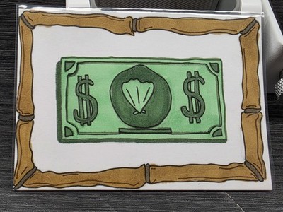ACEO Original Art Card, Acrylic, hand painted, SpongeBob dollar, amusingartbya 