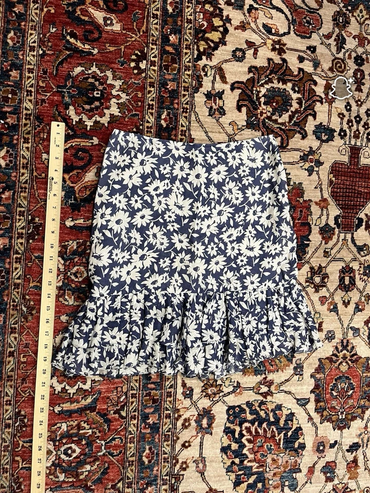 Colección Ralph Lauren Lino Azul Blanco Floral Volantes Dobladillo Talla 8 Hecho en EE. UU. Foto 2 de 4