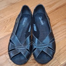 Skechers Black Leather Crisscross Flats Size -8