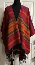 Parsley & Sage Women’s Pink Poncho Shawl Wrap Striped Reversible NWT France