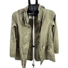 Vintage Olive Utility Jacket Hooded Military Style Anorak Drawstring Waist
