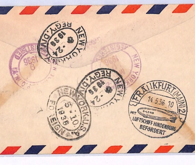 USA HINDENBURG ZEPPELIN Air 1936 Cover *FIRST FLIGHT CACHET AS CANCEL* ! XF106 - Image 2 of 4