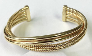 Authentic QVC Italian 18K Yellow Gold Plated Sterling Bold Polished &Tubogas Cuff Bracelet