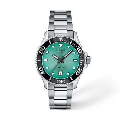 Tissot Seastar 1000 Quarz 36 mm hellgrünes Zifferblatt Uhr T120.210.11.091.00