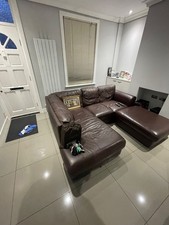 Brown Leather Right Hand Chaise L Shaped Sofa With Spare Covers