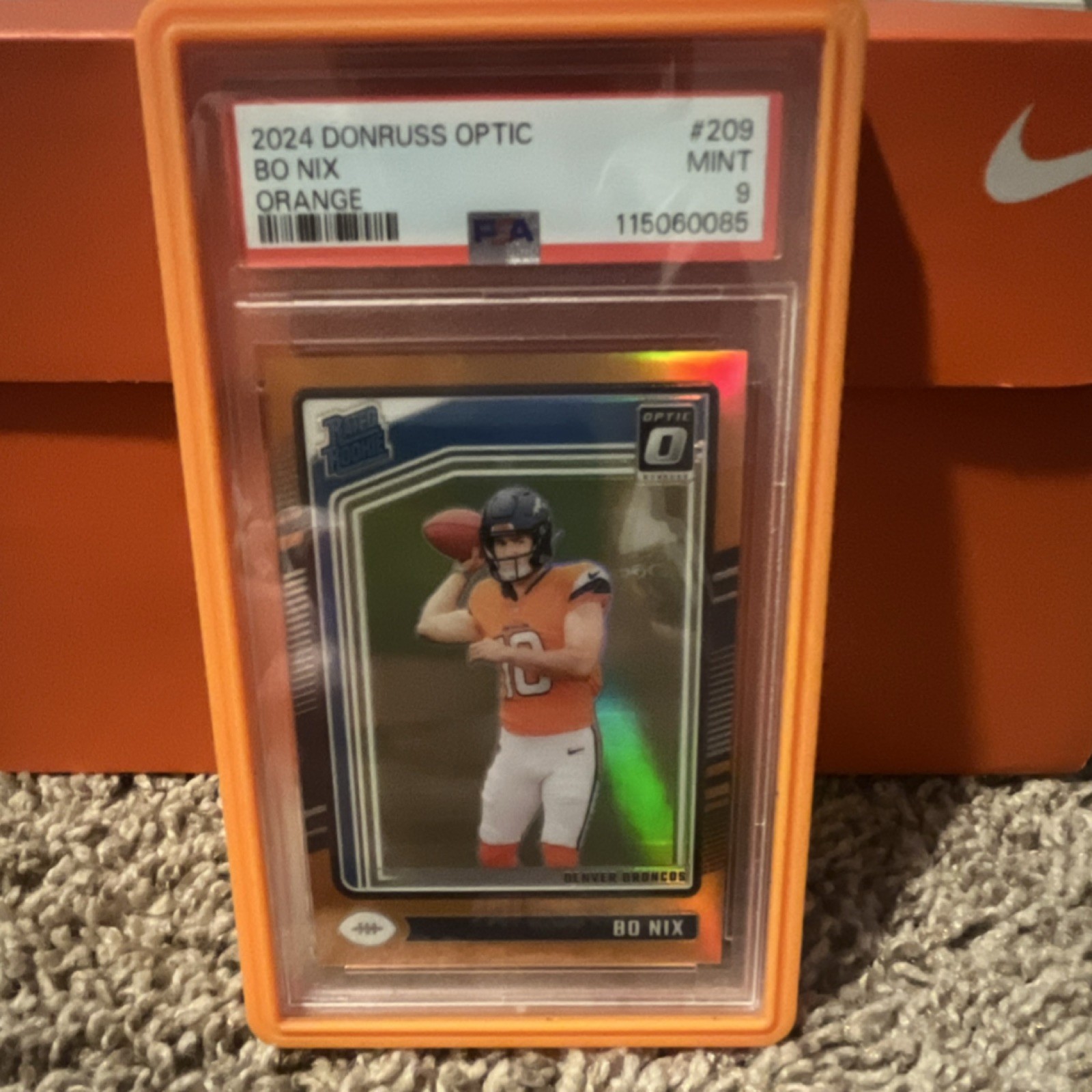 Panini 2024 Donruss Optic Bo Nix Rated Rookie Orange Prizm /249 #209 PSA 9