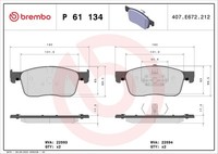 Brembo P 61 134 Bremsbelagsatz, Scheibenbremse For CitroËN Fiat Opel Peugeot TOY