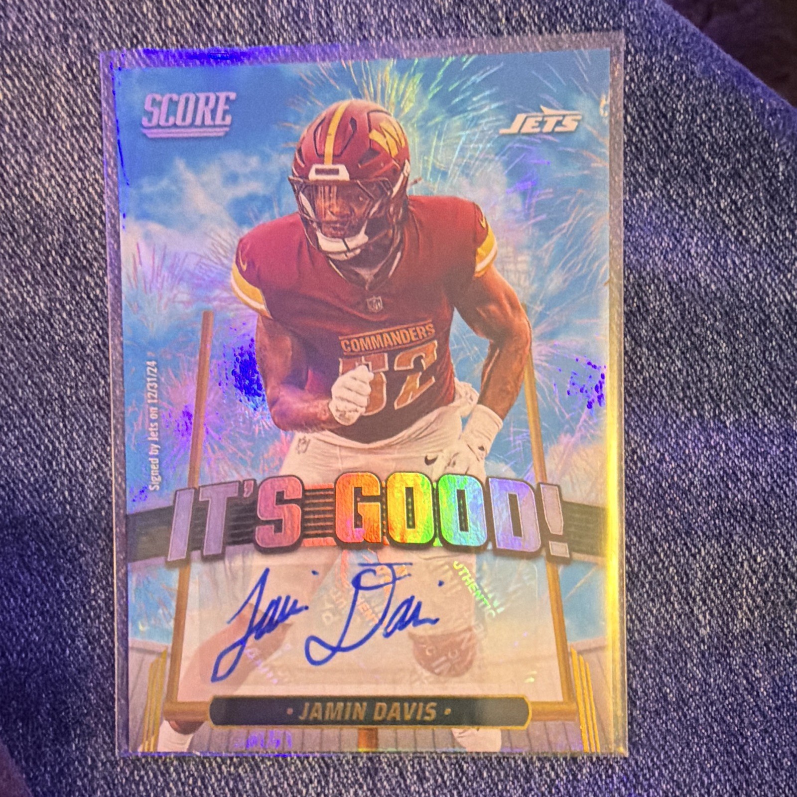 Panini 2025 Score Jamin Davis It’s Good! Autographs Insert #IGG-JDA Jets