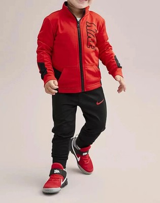 Nike Boys Track Suit Full Zip Jacket Pants Athletic Outfit Set Size 4T Red Black