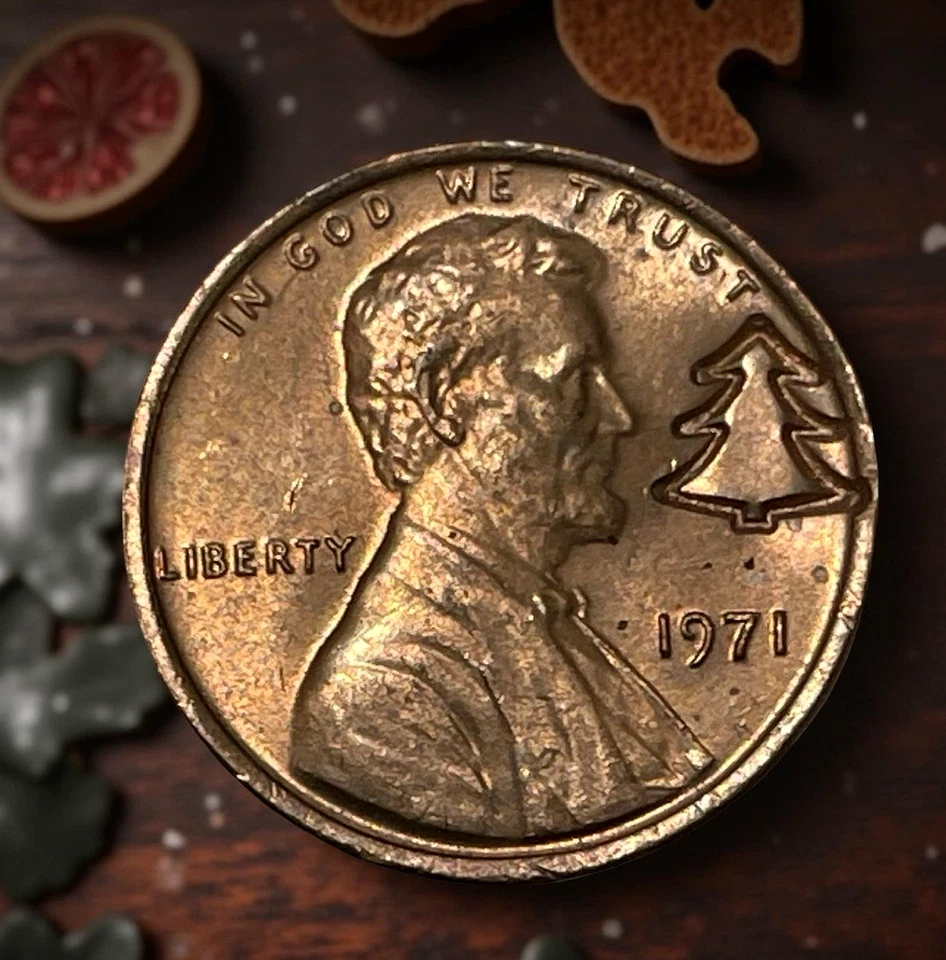 1971 Christmas Santa Claus Counter Stamp Holiday Tree Lincoln Cent Imprint - Image 2 of 4