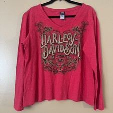 Harley Davidson Red Long Sleeve Shirt Walton NY Size 2X Made In USA Motorcycle