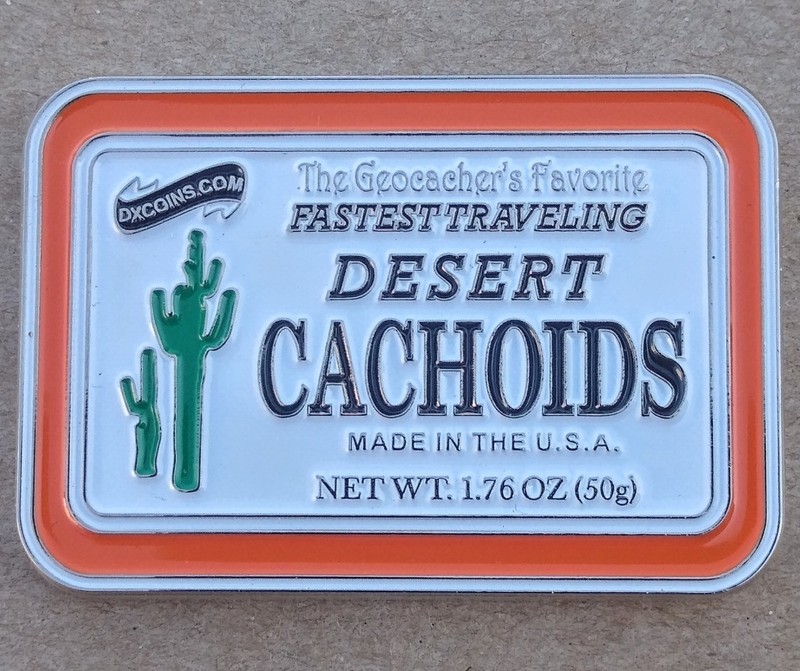 Cachoids Desert Geocoin - Polished Nickel - Activated & Adoptable - TB130BD