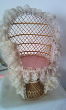 CANE DOLLS' CHAIR WITH LACE TRIM - VINTAGE - 38 CM HIGH