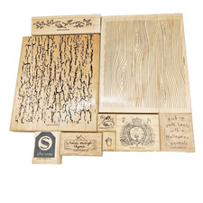 Rubber Stamp Craft Lot of 9 Wood Mount XL Background Tree Bark Halloween Quote