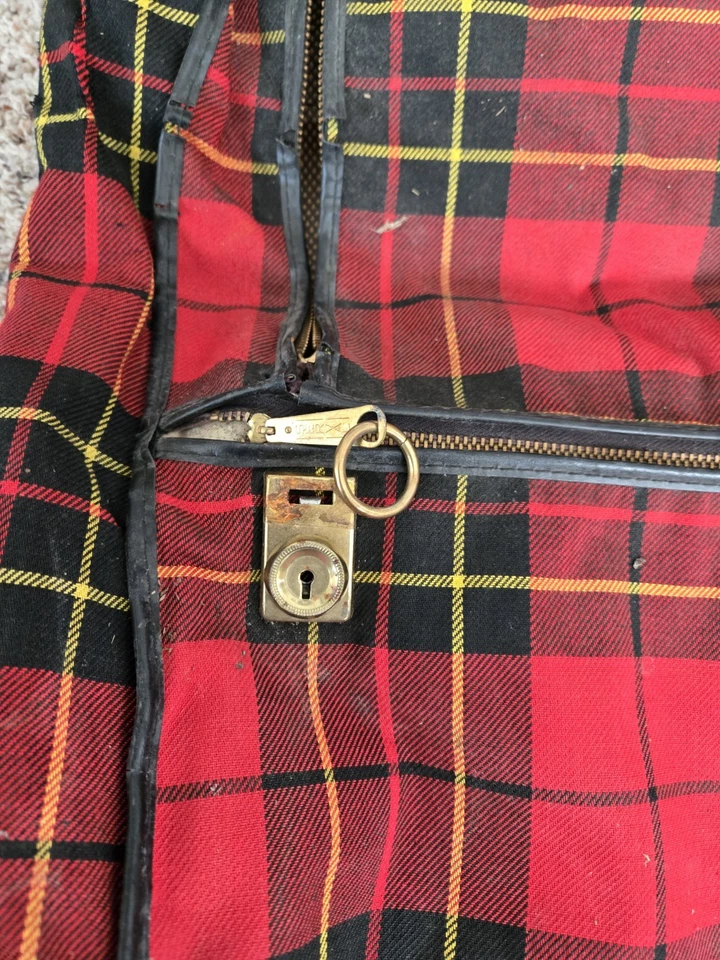 Red CarSac Plaid Hanging Garment Bag Storage Vintage Travel Retro Suitcase  - Изображение 2 из 4