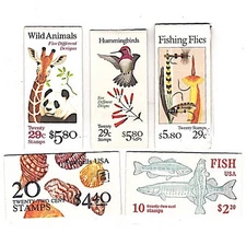 5 BOOKLETS Giraffe/Hummingbird/FishFlies/Shells/Fish Nice & Clean Ppd USA