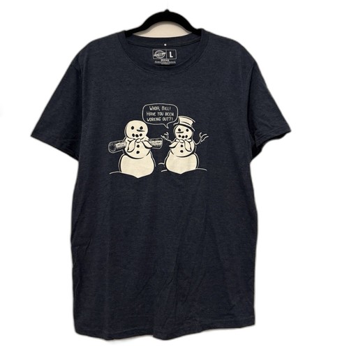 Crazy Dog Graphic T-Shirt Men's Large Black Funny Casual Tee Snowman Workout