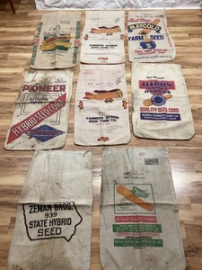 Lot of 8 Old Antique Vintage Farm Seed BAGS Sacks