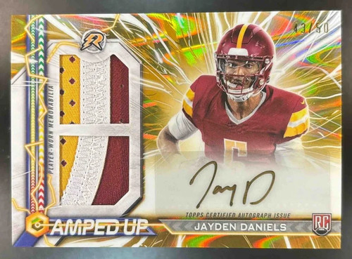Jayden Daniels [Gold Power Surge] #AU-JD 2024 Topps Resurgence Amped Up Rookie Patch Autograph card