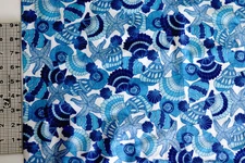 Blue Sea shells on white cotton quilt fabric M Liss  Blue starfish FQ