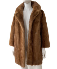 Real Natural PASTEL MINK Fur Coat 1950s 1960s Caramel Brown Swing Jacket M L 14