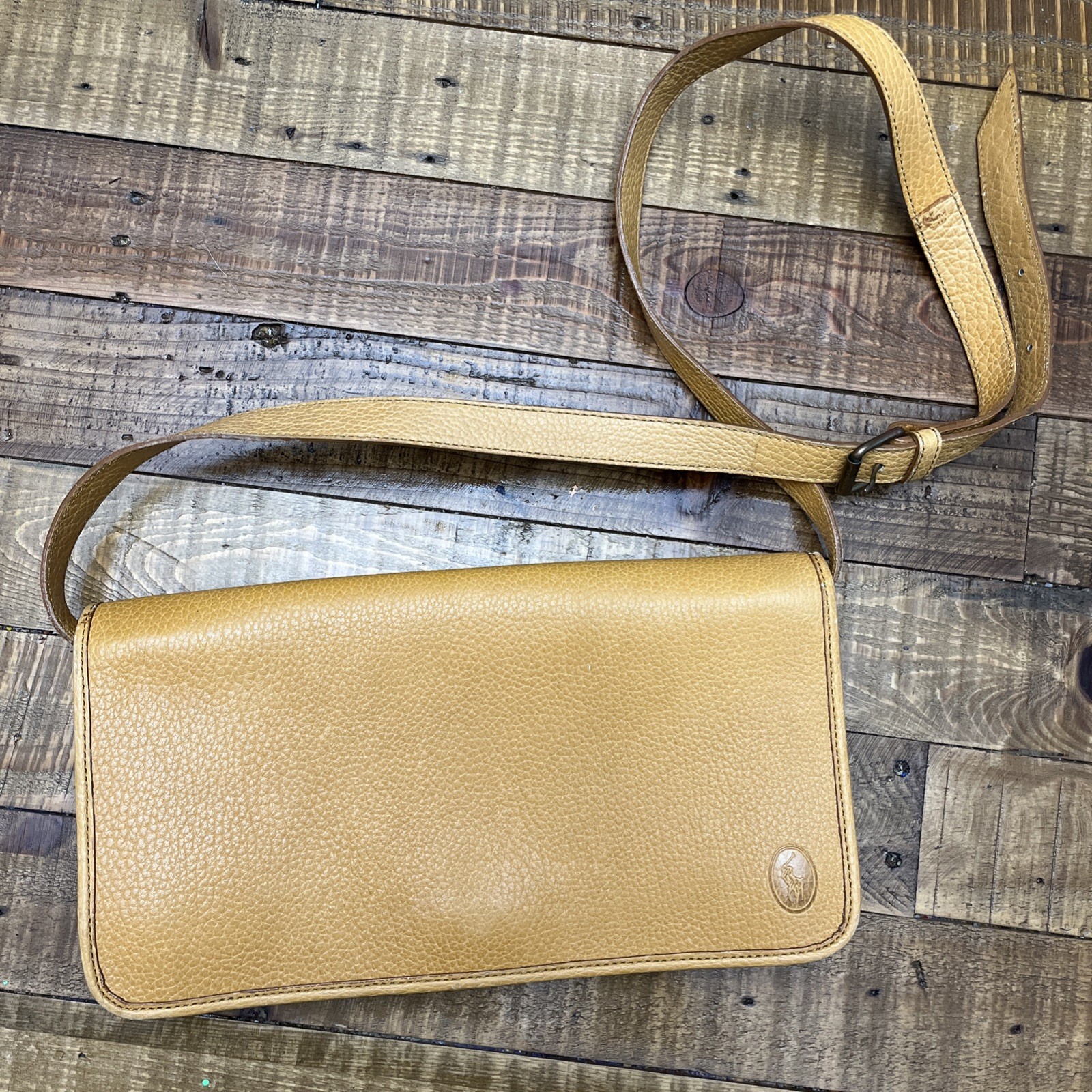 VTG Polo Ralph Lauren Leather Shoulder Bag Crossbody Purse Tan Italy Rare