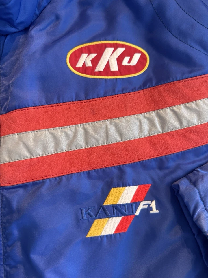 Chaqueta de satén Karl Kani Racing Team de colección talla L azul KKJ23 Fórmula 1 detalles de cuero Foto 3 de 4