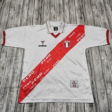 VTG Walon Peru National Team Jersey Mens L White Red Football Soccer 9 FPF Peru