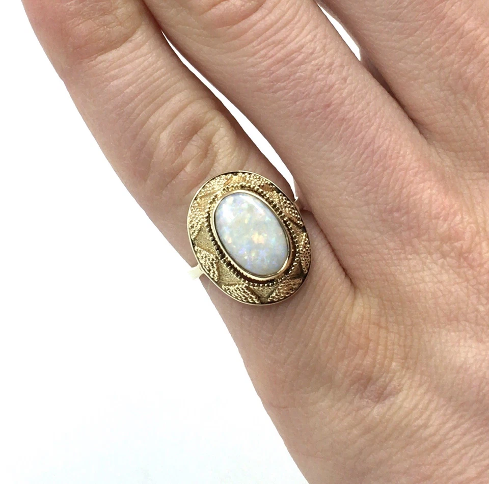 14kt Gelbgold Ring 2.59ct Opal Edelopal Granulation 585 Gold Schmuck 17.2mm / 54 - Bild 4 von 4